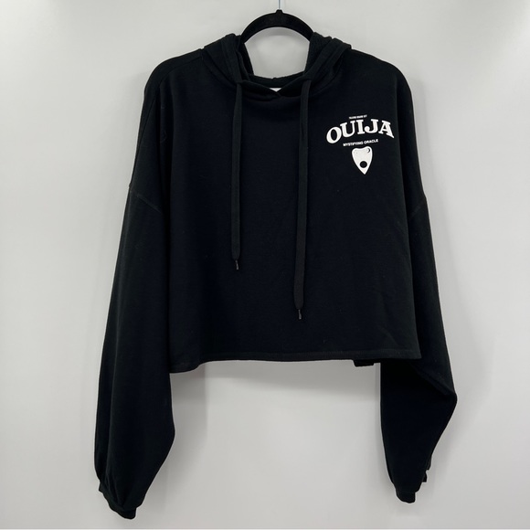 Ouija Tops - Ouija Graphic Mystifying Oracle Hooded Drawstring Cropped Long Sleeve Sweatshirt